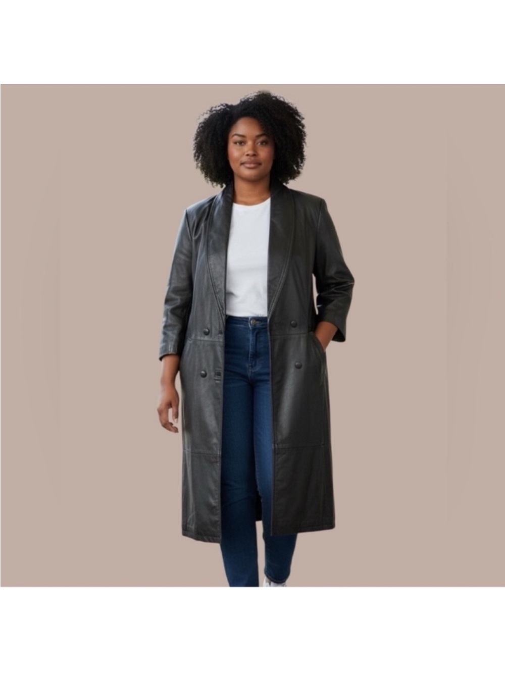 General Clothing Company LTD. Stylish Women's Black Leather Long Trench Coat